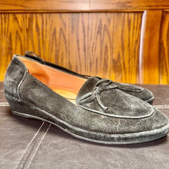 L'Amour Des Pieds Baley Black Suede Slip On Wedge Heel Loafers - Size 8M - Picture 1 of 9